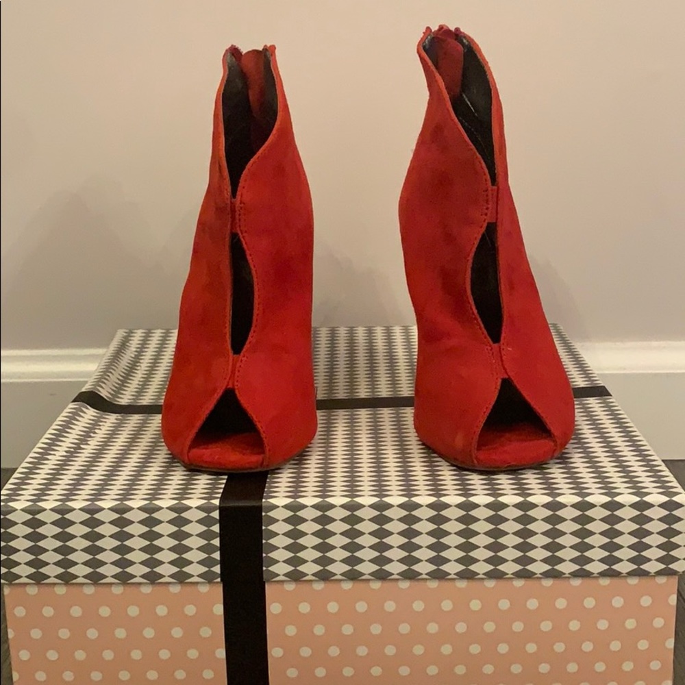 Jeffrey Campbell open toe red booties